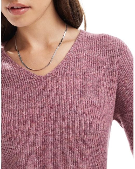ONLY Purple V Neck Jumper