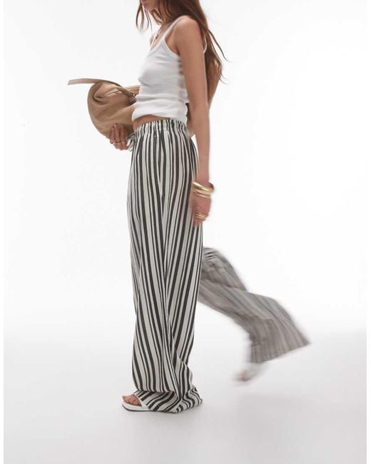 TOPSHOP Multicolor Stripe Linen Wide Leg Trouser