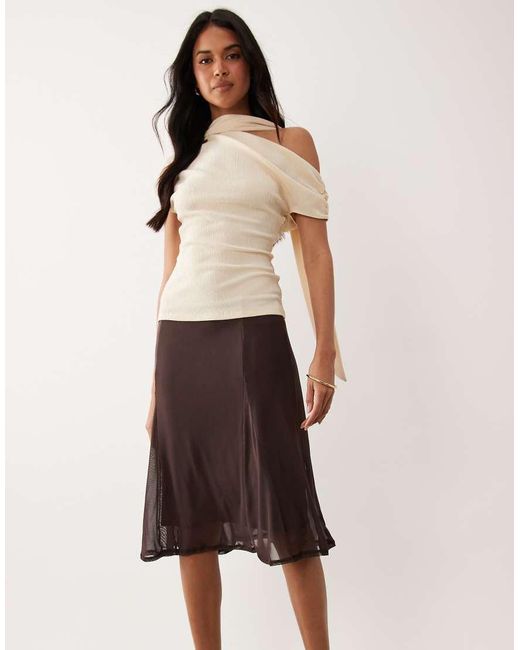 ASOS Natural Mesh Low Rise Midi Skirt With Godets