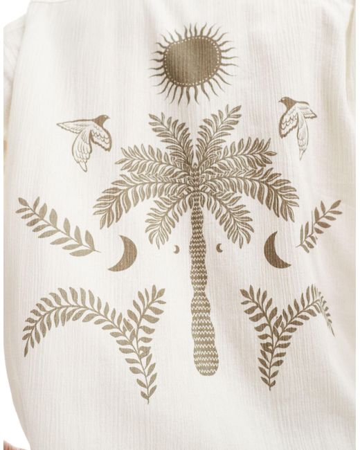 Chemise à broderie palmier Pull&Bear pour homme en coloris White