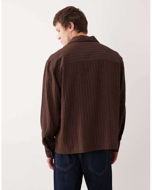 ASOS Brown Oversized Overhead Stripe Shirt for men