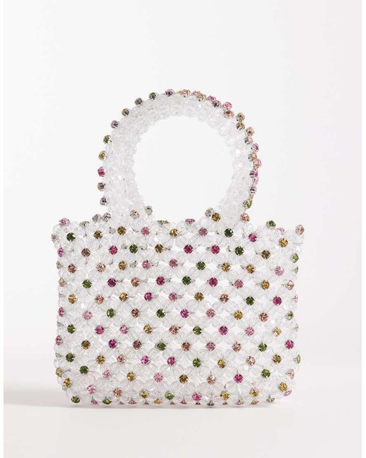 River Island White Diamante Beaded Grab Bag