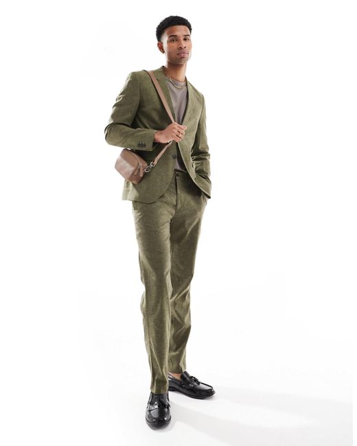 Jack & Jones Green Premium Slim Fit Linen Suit Jacket for men