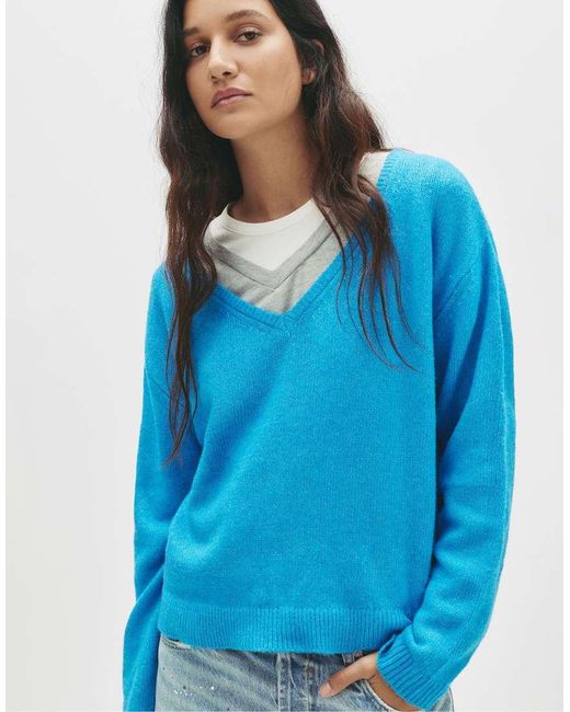Pull&Bear Oversized Fijngebreide Sweater in het Blue