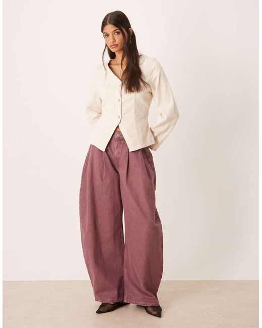 ASOS Natural Long Sleeve Corduroy Top With Cinched Waist