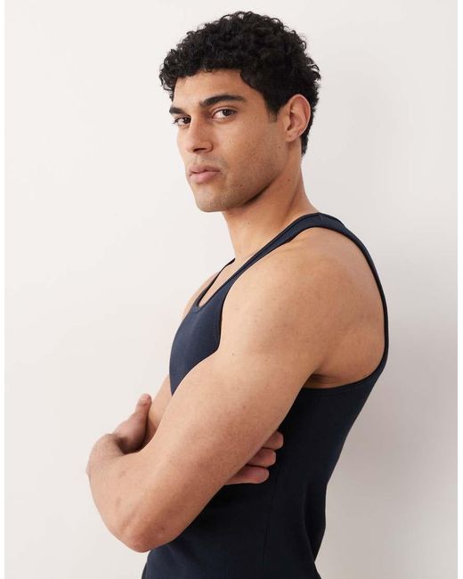 ASOS Blue Muscle Fit Ribbed Tank With Square Neck for men