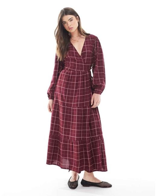Wednesday's Girl Red Grid Check Wrap Midaxi
