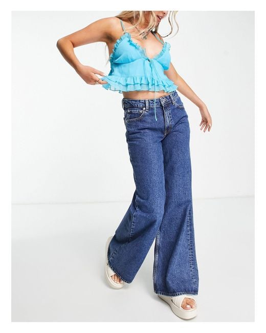 ONLY Chris Low Rise Wide Leg Jeans in Blue | Lyst