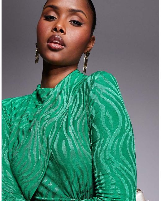 Vestido Largo Con Cuello Alto De DASKA de color Green