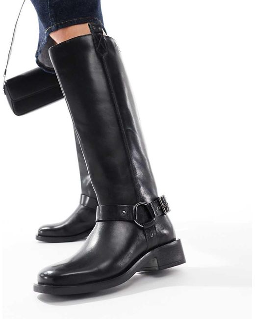 OFF THE HOOK Blue 'Adderstone' Block Heel Knee High Leather Boots