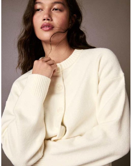 Bershka Brown Round Neck Button-up Knit Cardigan