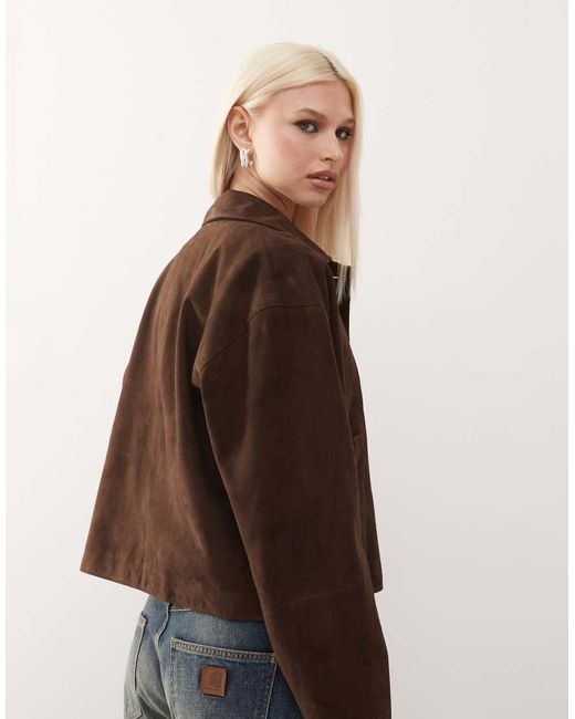 Barney's Originals Brown Real Suede Boxy Harrington
