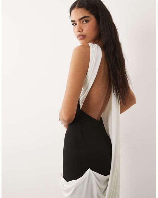 ASOS Natural Midi Dress With Draped Skirt Into Scarf Detailing