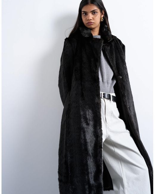 TOPSHOP White Faux Fur Going Out Longline Coat