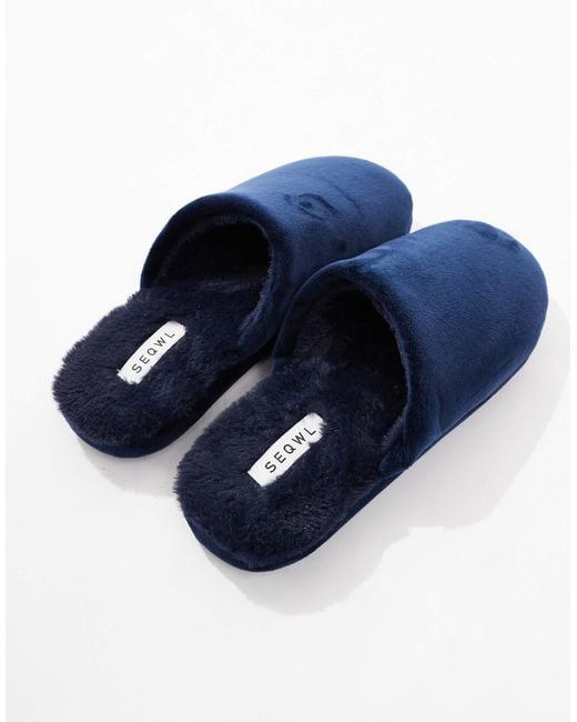 SEQWL Blue Mslip Fur Lined Slippers for men