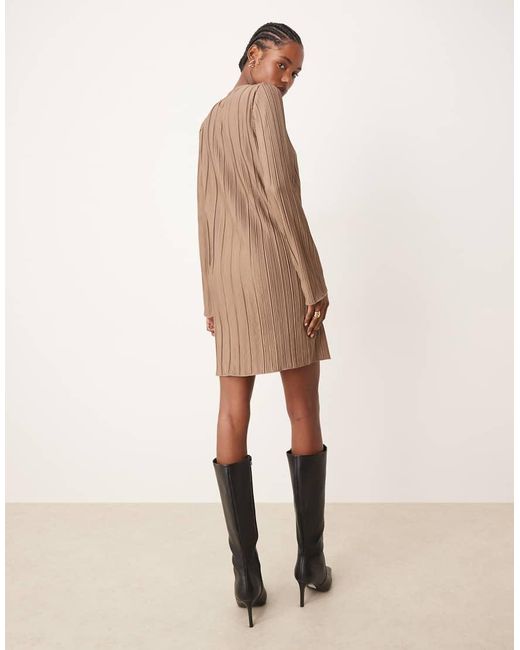 JDY Tall Brown Plisse Flute Sleeves Mini Dress