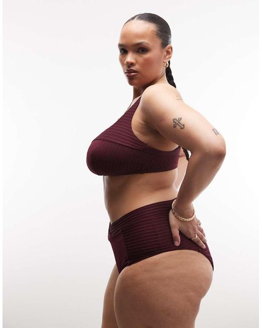 ASOS Red Asos Design Curve Rory Spliced Rib High Waist Wrap Front Bikini Bottom