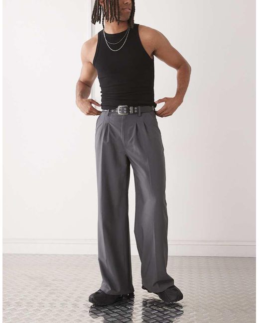 Collusion Gray Relaxed Wide Leg Tailored Pants for men