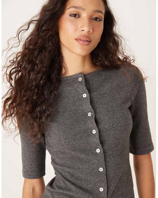 ASOS Gray Half Sleeve Button Through Supersoft Cardigan