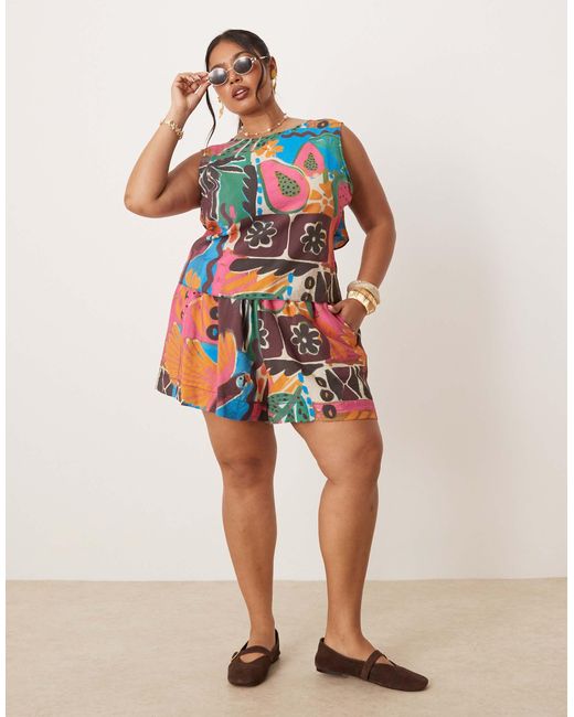 ASOS Red Curve – schlupfshorts mit karnevalmuster, kombiteil