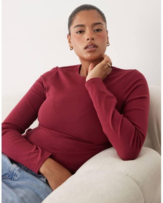 ASOS Red Asos Design Curve Clean Fitted Long Sleeve Top
