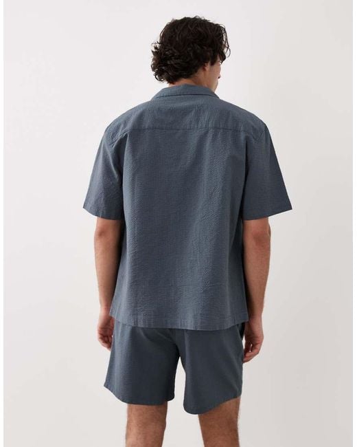 ASOS Blue Co-Ord Relaxed Revere Seersucker Shirt for men