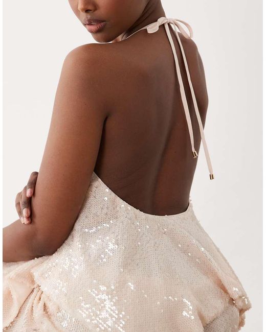 South Beach Natural Halter Sequin Top