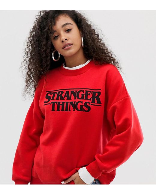 Pull&Bear Stranger Things - Sweatshirt Met Logo In Rood in het Orange