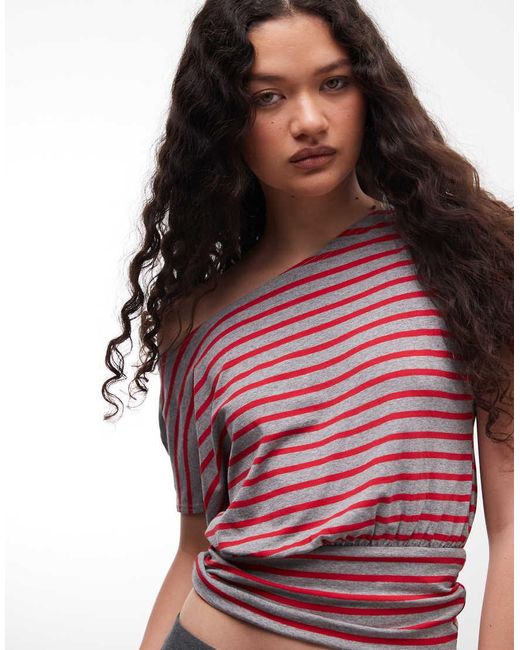 Collusion Red Off The Shoulder Top With Cinched Waist