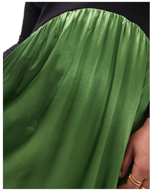 TOPSHOP Green Curve Jersey And Satin Mix Midi Dress