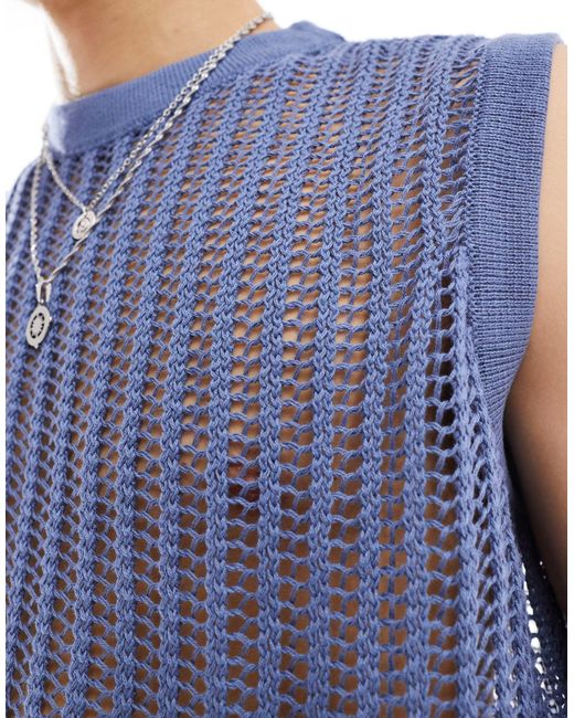 Collusion Blue Crochet Knitted Oversized Vest for men