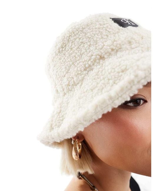 Calvin Klein White Sherpa Bucket Hat