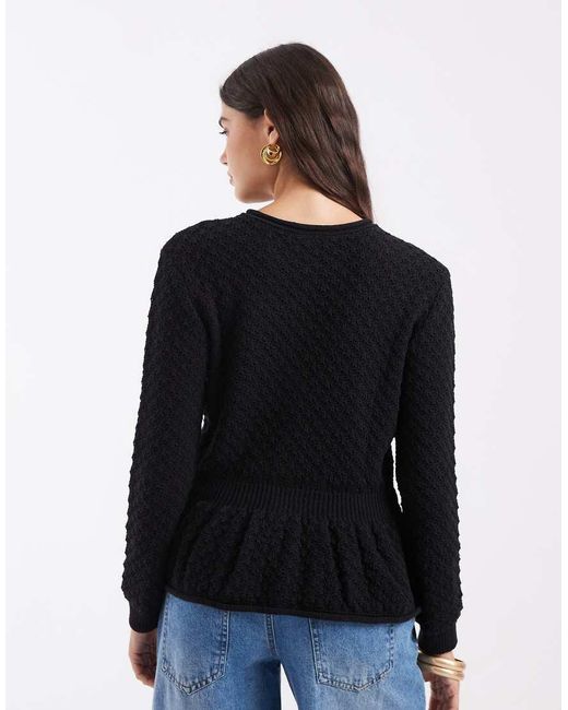 ASOS Black Knitted Peplum Long Sleeve Top With Buttons