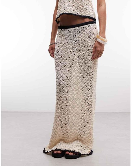 ASOS Natural Knitted Contrast Maxi Skirt Co-ord