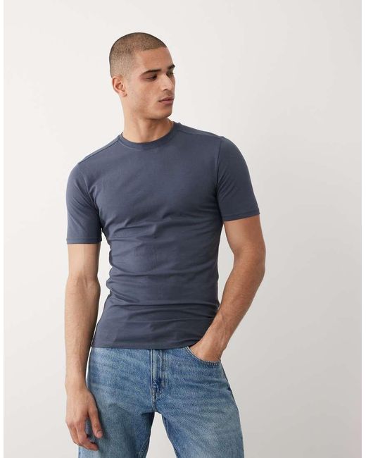 River Island Blue Muscle Fit T-shirt for men