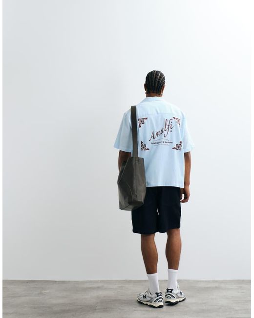 ASOS Blue Boxy Oversized Amalfi Back Print Shirt for men