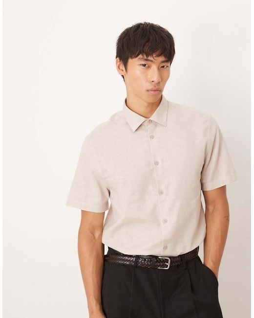 ASOS Natural Formal Linen Blend Regular Shirt for men
