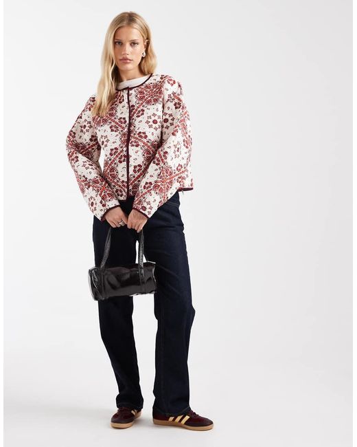 ASOS Red Quilted Jacket With Bandana Print