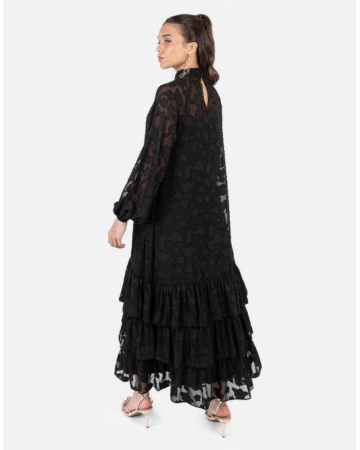 ANAYA Black Floral Burnout Long Sleeve Trapeze Midaxi Dress