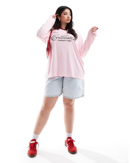 Collusion Pink Plus Oversized Long Sleeve Football Shirt