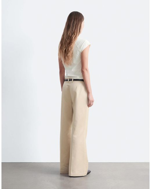 & Other Stories White Jersey Slim Fit Crew Neck Top With Cap Sleeves