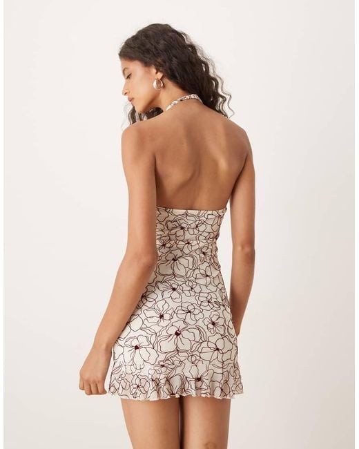 Motel Natural Broly Flocked Floral Mini Dress