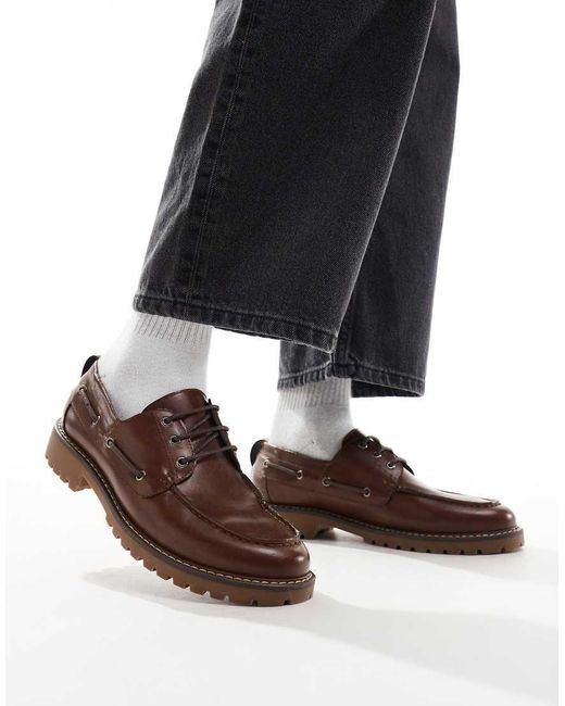 ASOS Brown Lace Up Boat Shoes for men