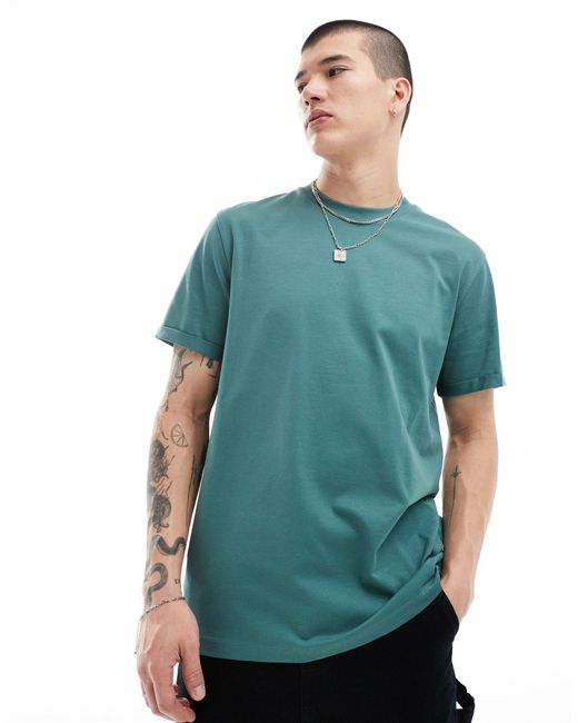ASOS T shirt Met Ronde Hals En Omgeslagen Mouwen in het Blauw voor heren Lyst NL