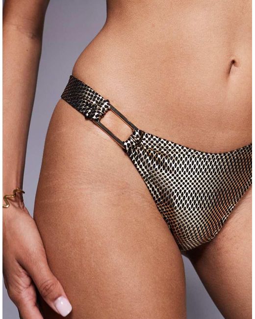 Wolf & Whistle Gray Bikini Bottom With Gold Hardware Detail