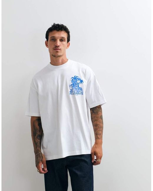 AllSaints Blue Bulldog Short Sleeve Graphic Logo T-Shirt With Back Print for men