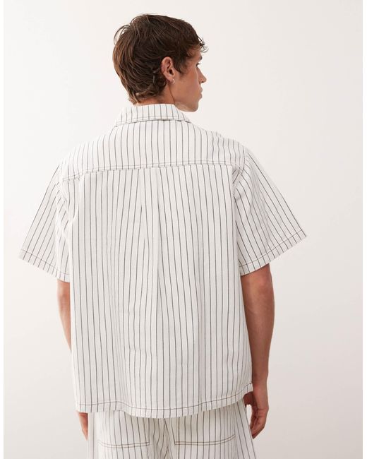 Reclaimed (vintage) White Denim Pinstripe Boxy Shirt Co-ord With Zip Detail for men