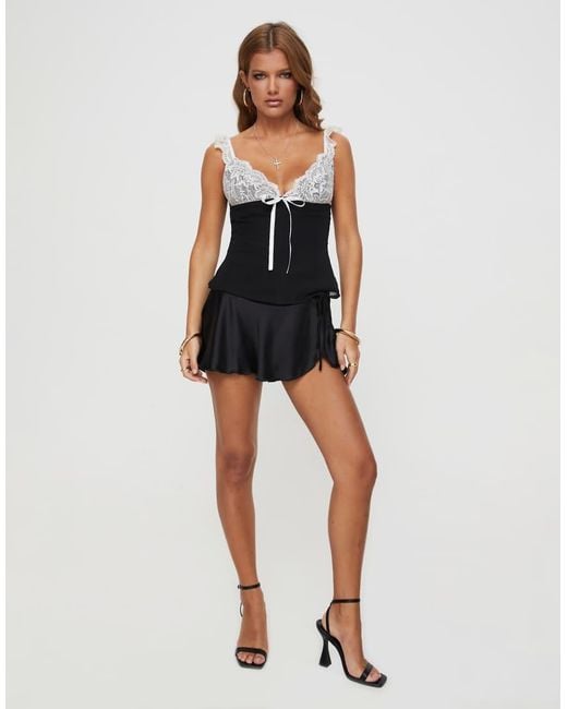 Princess Polly Black Delvonte Lace Contrast Bow Detail Top