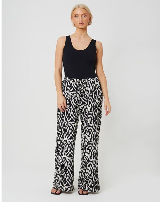 Brave Soul Black Abstract Print Wide Leg Trousers