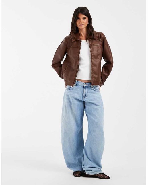 Hollister Brown Fitted Faux Leather Jacket